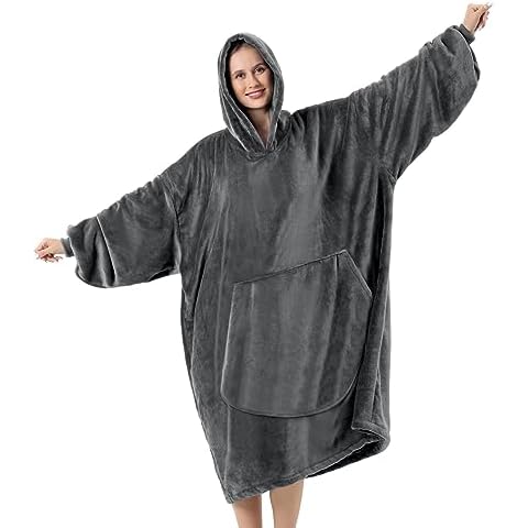 FestiCorp Oversized Blanket Hoodie for Adults - Extra Long Wearable Sweatshirt with Giant Sleeve, Hood and Pocket Dark Gray Cover