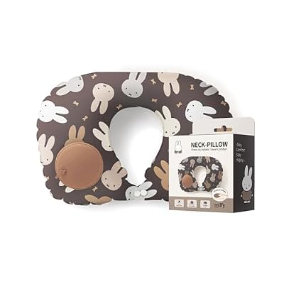 MIPOW X Miffy Inflatable Neck Pillow for Traveling - Inflatable Travel Pillow for Airplanes - Neck Air Pillow, Blow Up Travel Pillows for Neck Support (Dark Coffee Color)