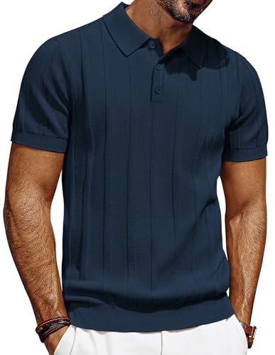PJ PAUL JONES Polo Shirts for Men Adult Short Sleeve Knitted Polo Shirts Casual Work Golf Shirt Navy Blue L
