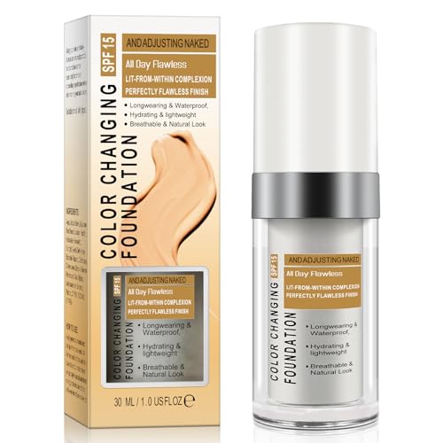 Foundation Color Changing Foundation Make Up, 30Ml Farbwechselnde Foundation FüR Reife Haut, Warm Skin Moisturising Nude Concealer, Liquid Primer Universal Shade FüR Alle Hauttypen, Spf15