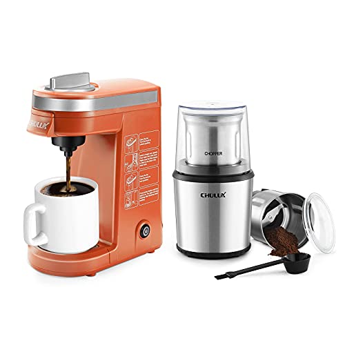 Chulux Single Serve Coffee Maker With Electric Wet & Dry Coffee Coffee Grinder,One Button Operation With Capacity 5 To 12 Ounce,Orange #TOP22