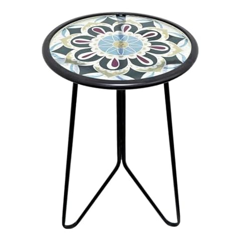 LIFFY Outdoor Side Tables, 12" Weather Resistant Metal & Glass Patio Accent Side Table, Indoor Small Round Home Decorative End Table, Plant Stands Table Outside, for Yard Balcony Garden Bedside Cover