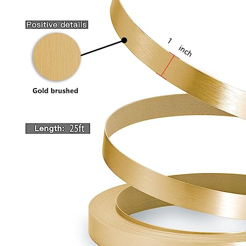 Image of Gold Edge Banding, 1 inch x 25ft Brushed Aluminum PVC Trim for Cabinet Repair and Furniture Restoration