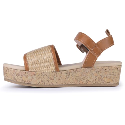 shoeslocker Girls Sandals Flatform Wedge Open Toe Sandals Adjustable Ankle Strap (Little Kid/Big Kid)4