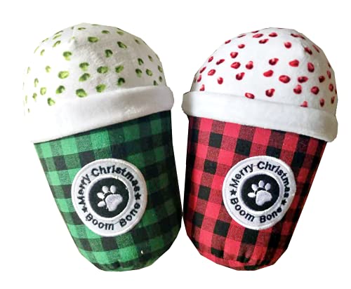 BoomBone 2 Pack Christmas Coffee Dog Toy,Plush Squeaky Toys for Small Dogs