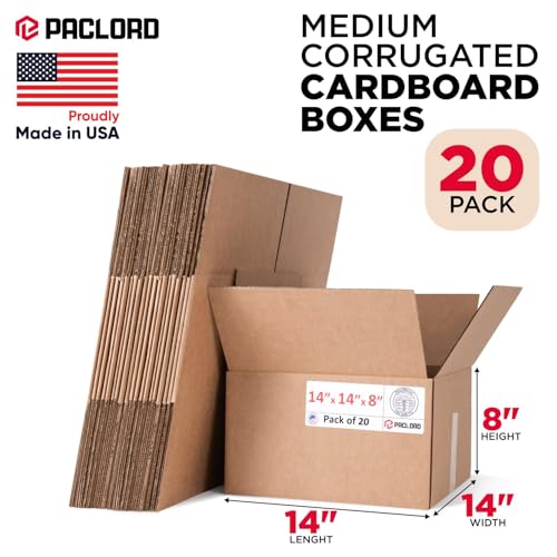 Image of Medium Cardboard Boxes 14 inchL x 14 inchW x 8 inchH (Pack of 20) - USA-Made Packing Boxes for Moving, Shipping, or Storage - USPS, UPS, FedEx Approved - Professional Packing Supplies for Moving | USA-Made Packing Boxes for Moving, Shipping, or Storage - USPS, UPS, FedEx Approved - Professional Packing Supplies