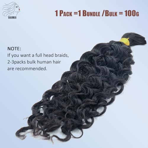 IXIMII 100% Human Hair Braiding Hair 20 inch 100g Water Wave Bulks Hair Natural Black No Weft Curly Hair Extensions for Boho Braids