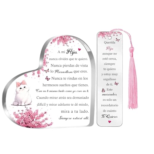 Hija Regalos para Mujeres y Niñas Cumpleaños Signos de Corazón Juego de Marcadores de Libros 2PC Placas Inspiradoras Graduación Recuerdo de Navidad Lindo Gato para Ella Hijas del Papá (Hija B)