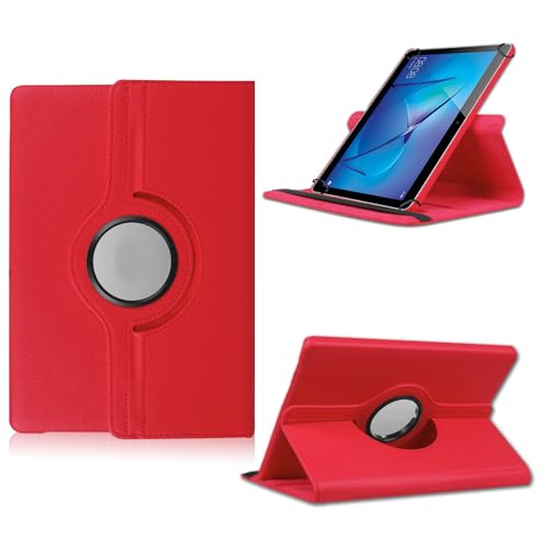 Schutzhülle passend für CSL Panther Tab 10 Tablet Alle 10-10,1-11 Zoll Geräten Hülle Tasche mit Standfunktion 360 Grad Tablethülle Schutz Cover 360° drehbar Rot