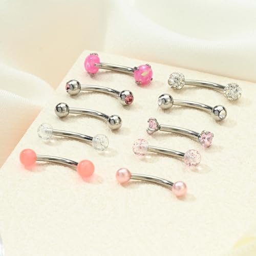 FECTAS 10PCS Eyebrow Rook Piercing Jewelry 16G Earrings Vertical Labret Lip Jewelry Curved Barbell Eyebrow Rings Tiny Small Belly Rings Ear Rook Helix Conch Daith Piercing Jewelry4