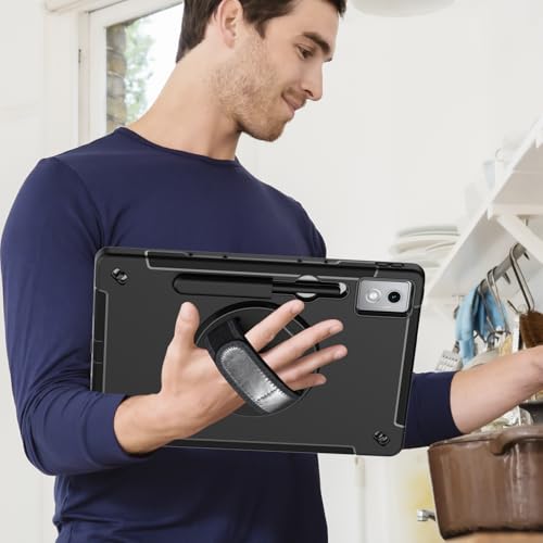 Image of Junfire Protective Case for Lenovo Idea Tab Pro 12.7 inch 2025, Shockproof Rugged Idea Tab Pro Case with Kickstand /Hand Strap /Shoulder Strap-Black