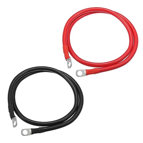 VekAuto 1 Pair Copper Battery Inverter Cables, 4 AWG Gauge 3ft Battery Cable Universal for Car Vehicle RV Durable Pure Copper Black Red with 3/8" Ring