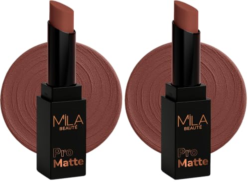 Image of Mila Beaute Pro Matte Lipstick | Highly Pigmented & Long lasting | Semi Matte Finish | Light Weight Lipstick | Single Swipe Application | Luxurious Lip Color | Shade - (Zeenat, 4.2g) (Pack of 2)