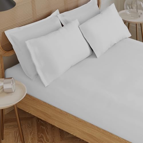 Certified Egyptian Cotton Rich, 400 TC Double Fitted Sheets - Silky-Soft Luxury Sateen Sheets - Wrinkle-Resistant, Skin Friendly & Breathable - 4 Corner Straps for Zero Bunching - Light Grey