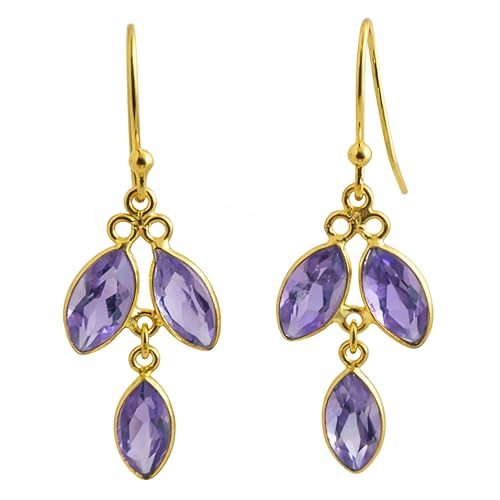 Boucles d'oreilles améthyste anti-allergie longues et légères en argent