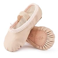 Ballettschuhe aus Leder Ballettschläppchen Tanzschuhe Gymnastikschuh mit Ganze Ledersohle für Kinder Damen Beige 34