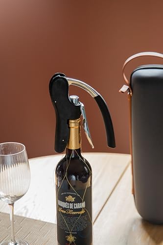 BarCraft Deluxe Corkscrew, Wine Bottle Opener with Built-in Foil Cutter, Black & Chrome - Image 3