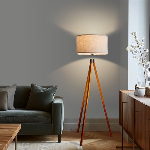 Brightech Eden Tripod Floor Lamp, Dimmable Standing Lamp with Solid Wood Legs for Bedroom Reading, Tall Tree Lamp for Offices, Modern LED Lamp for Living Rooms, Great Living Room Decor - Havana Brown - Thumbnail 5