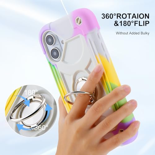 Image of MARKILL Compatible with iPhone Case with Ring Stand, Military Grade Drop Protection Full Body Rugged Heavy Duty Protective Durable Cover iPhone. (Rainbow White, iPhone 16 Plus 6.7 inch)