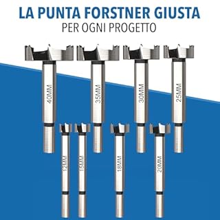 Forstner - Set di 8 punte per trapano a testa piatta, 12-40 mm, con scatola di conservazione, punta per trapano per legno, punta piatta, punta per trapano per legno, punta piatta, punta per legno