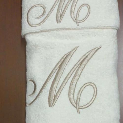 Ricami Fiorentini Baldi Set Asciugamani Con Iniziale, Spugna Di Cotone 100% 400 Gr/Mq, 2 Pezzi: Viso+ Ospite. Idea Regalo. (Lettera F) Beige
