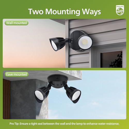 Philips 44W 3500LM LED Security Flood Light Outdoor,Switch Controlled Aluminum Security Light, 2 Adjustable Heads,5000K Daylight,Wet Location for Patio, Garden, Yard Lights - Image 5