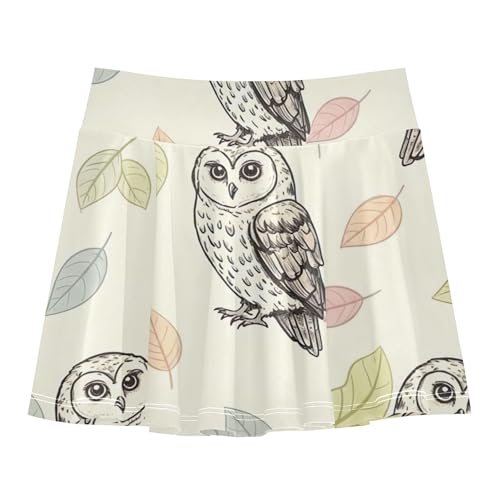 Girls' Shorts Athletic Skorts Owls Pastel Colored Leaves Cream Tennis Skirts for Kids Cartoon Pleated Skort 3t