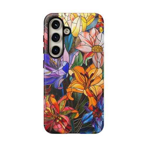 Coque Samsung S24 motif vitrail floral orange rigide mate