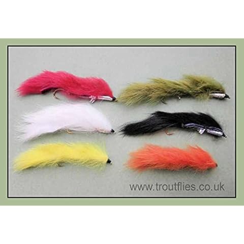 Snake trout Flies, 6 Pack, Mixed Colours, Size 10 Rear Hook, For Fly Fishing Cover