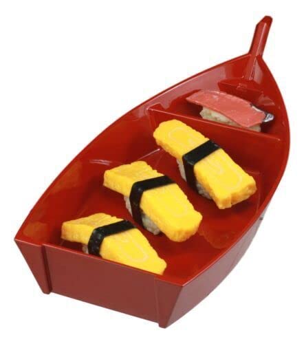 Plato para servir sushi en forma de barco rojo de 12 pulgadas miniatura 1