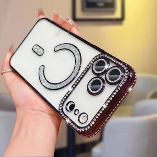 Image of for iPhone 17 Pro Max Magnetic Glitter Case,Luxury Bling Rhinestone Diamond Plated Bumper Case Sparkle Camera Lens Protection Clear Cover for iPhone 17 Pro Max (Purple)