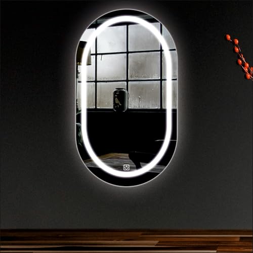 Image of Creative Arts n Frames LED Wall Mount HD Mirror with 3 Color Light Tone for Home Wall Living Room Bedroom Bathroom Hotel Decor Items (18x24 inch Capsule)