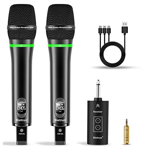 Bietrun Rechargeable Wireless Microphone for Singing, Karaoke,Dual Metal Cordless Handheld Dynamic Wireless Mics with 32FT Bluetooth, UHF 240FT Range for 1/4'',1/8''Output,PA System,Dj,Mixer,Church