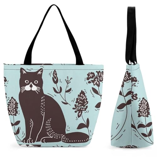 Sac à bandoulière fleur chat noir spacieux pour femme active