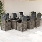 Garten-Bistro-Set Poly Rattan Grau 9-teilig