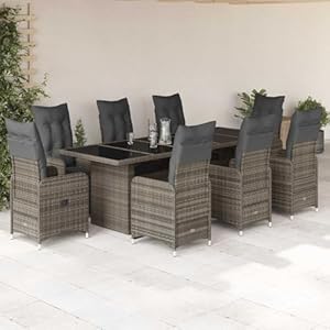 Garten-Bistro-Set Poly Rattan Grau 9-teilig