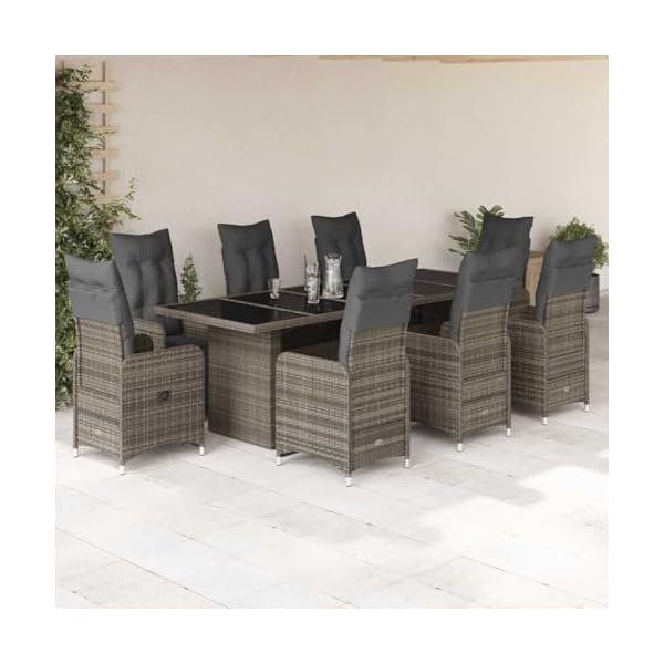 Garten-Bistro-Set Poly Rattan Grau 9-teilig