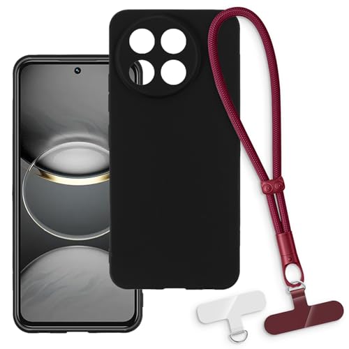 OAGELIM 2-in-1�ی�P�[�X�ƃ��X�g�X�g���b�v Tecno Camon 30 Loewe 4G �Ƃ̌݊������� ���O���\�ȃ��j���[�h�t���d�b�J�o�[�A����~�ߕ����h�~�O���b�v�n���h�� (�u���b�N + ���b�h)