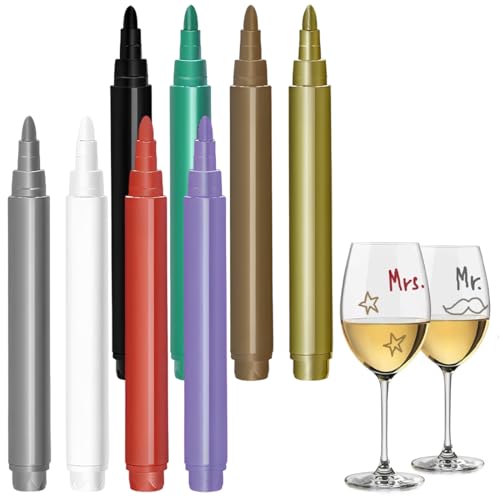 QOCUILC 8 Pièces marque-verres, Marqueur de verre, Feutre pour verre effacable