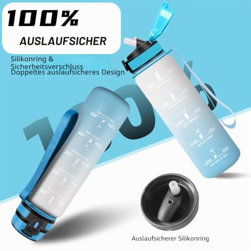 Grsta Trinkflasche 1l, Trinkflasche Sport, Wasserflasche mit Strohhalm, Auslaufsicher, Flasche Kohlensäure Geeignet, Leicht zu Reinigen… – Ansicht 4