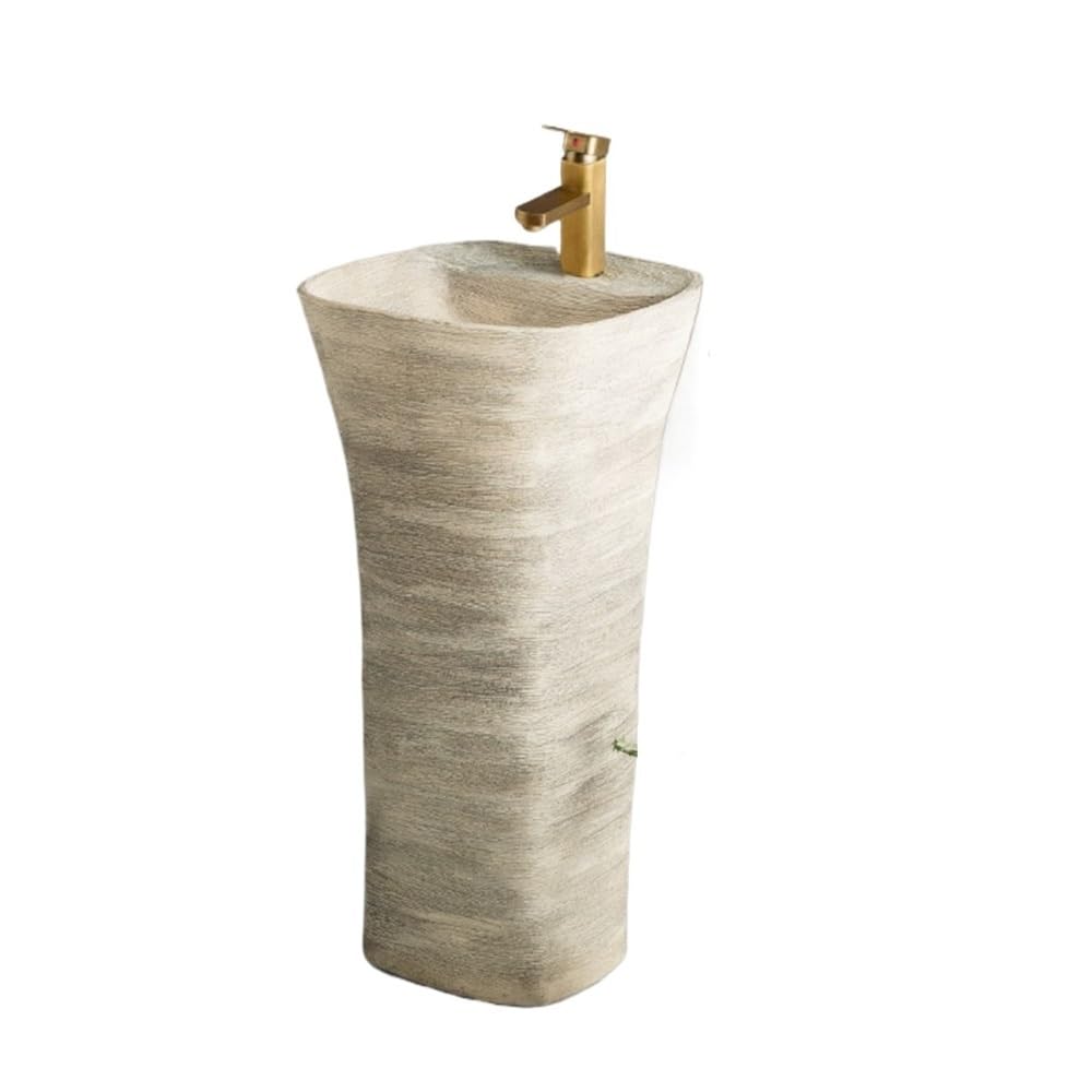 Free-Standing Ceramic Pedestal Sink Combo with Faucet and Drain Kit Courtyard One Piece Washbasin Lavatory Column