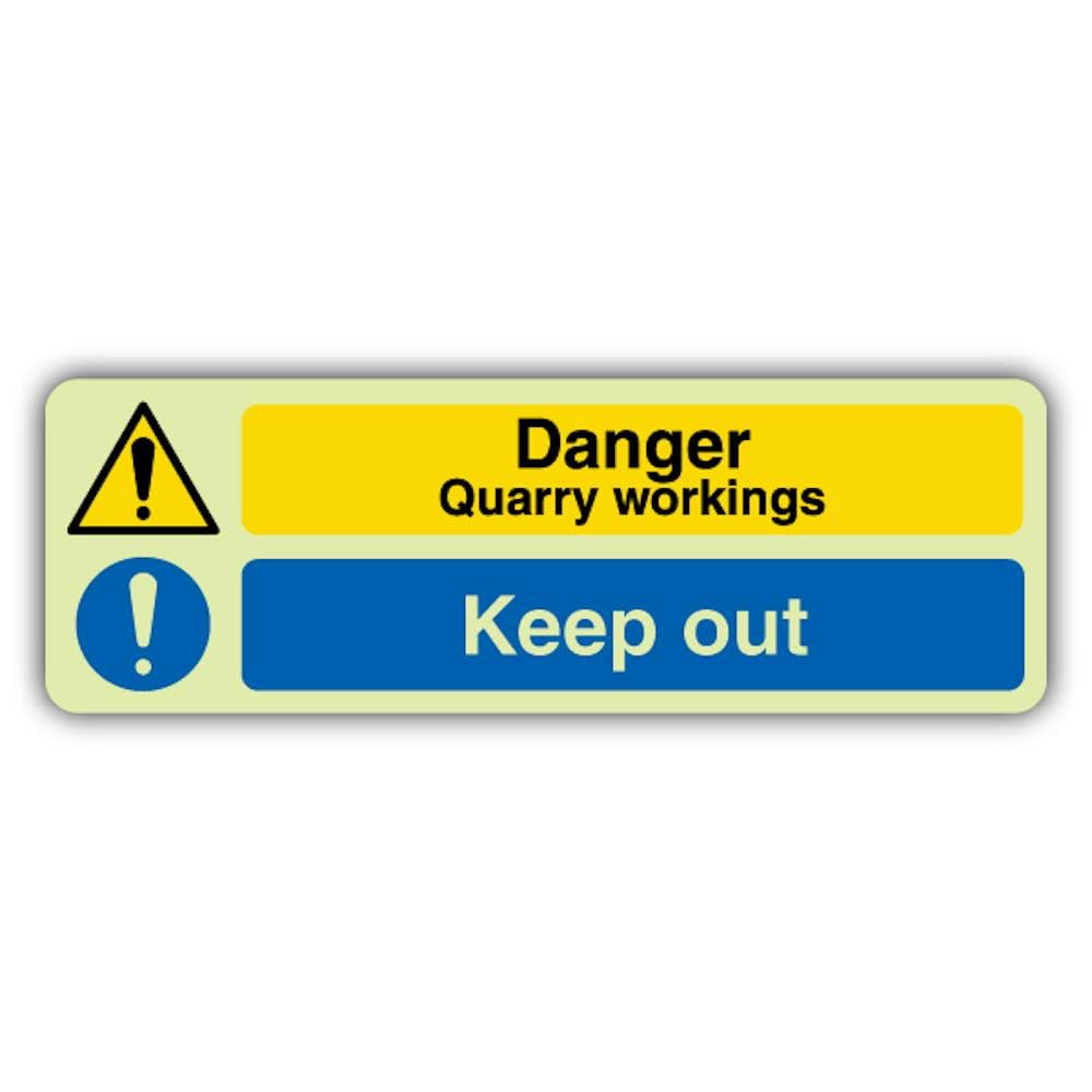 V Safety - Señal de advertencia de peligro que brilla en la oscuridad, 600 x 200 mm, hecha de plástico rígido de triple brillo, señalización de advertencia de peligro, fabricado en Gran Bretaña