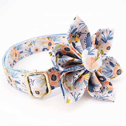 Girl Dog Collar,Flower Dog Collar, Cotton Fabric Collar With Rose Gold Metal Buckle (M) #TOP2