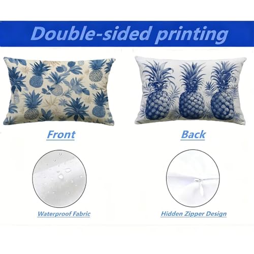 Housse de coussin extérieur 40x60 imperméable aspect lin bleu pour canapé