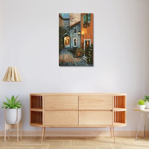 Image of RANGOLI 100% Cotton Stretched Canvas Painting 400 GSM, Framed European Street Abstract Wall Art for Living Room, 3D Paintings for Wall Decor (24 x 36 Inch With Frame)