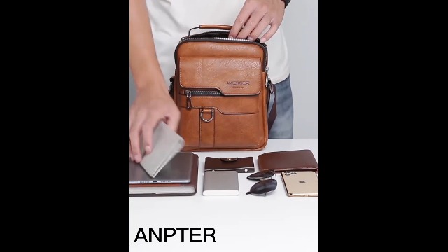 Borsello Uomo ANPTER In Pelle PU - Borsa A Tracolla Impermeabile Con Multiple Tasche, Marrone - Foto 3