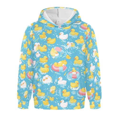 KLL Rubber White Ducky Boys Girls Sweatshirts Sweater Long Sleeve Pullover Top Streetwear Kangaroo Pocket