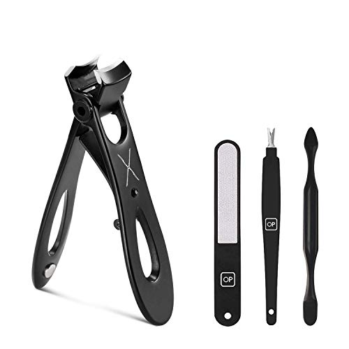 Nail Clippers Manicure Set for Fingernail & Toenail Stainless Steel Heavy Duty Nail Kit Grooming for Men Pedicure Tool Trimmer, opove X3 Black