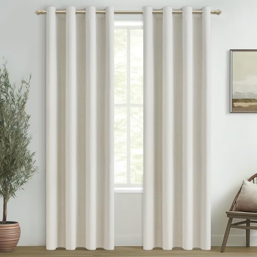 MRTREES Cortinas Opacas Lino Blanco Marfil Salon Dormitorio 2 Piezas 140x240 CM Cortina Termica Aislante Frio y Calor para Comedor Habitacion Lindas Cortinas 100% Blackout de Casa con Ojales