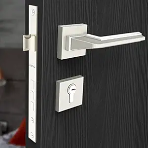 Plantex Heavy Duty Door Lock Bathroom Door Lock/Mortise Keyless Handle Set for Home/Bathroom/Store Room/Balcony/Office with Baby Latch Bathroom Accessories (Satin White & Chrome Finish)